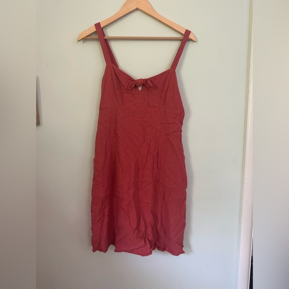 LOFT red linen mini dress